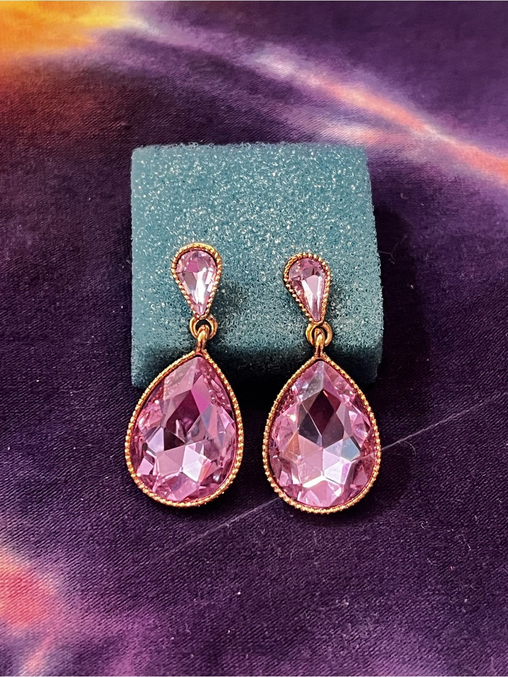Gold-Tone violet Teardrop Crystal Drop Earrings